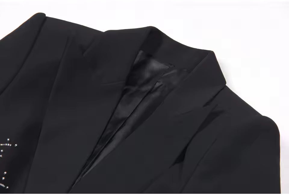 Rhinestone Beaded Knit Blazer Set