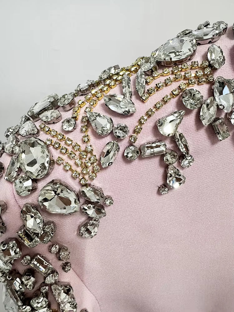 Diamond Beaded Long Sleeve Elegant Dress