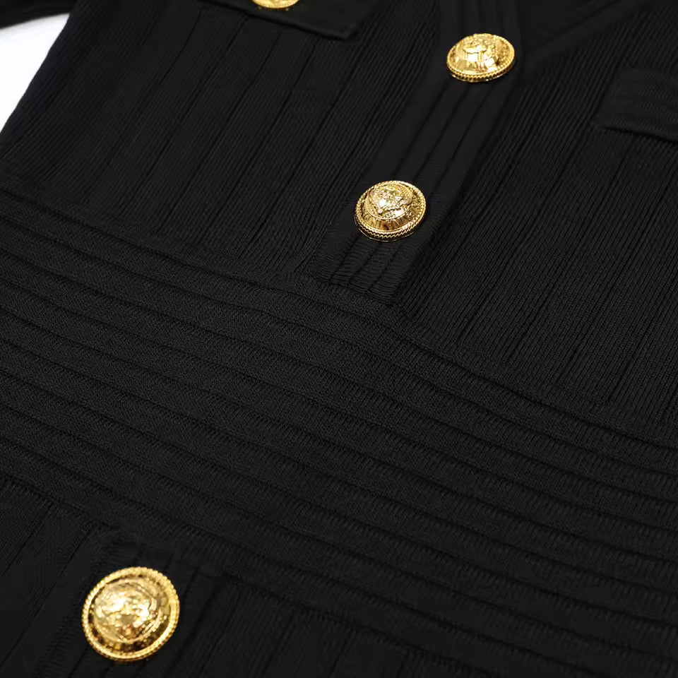 Classic Slim Fit V-Neck Short Sleeve Button Knit Mini Dress