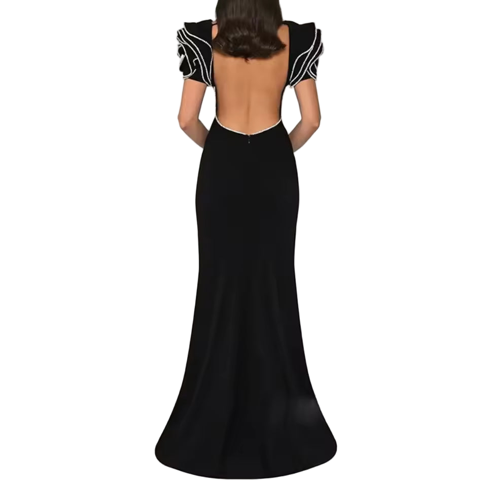 Slim Fit Ruffle Beaded Patchwork Mini Dress