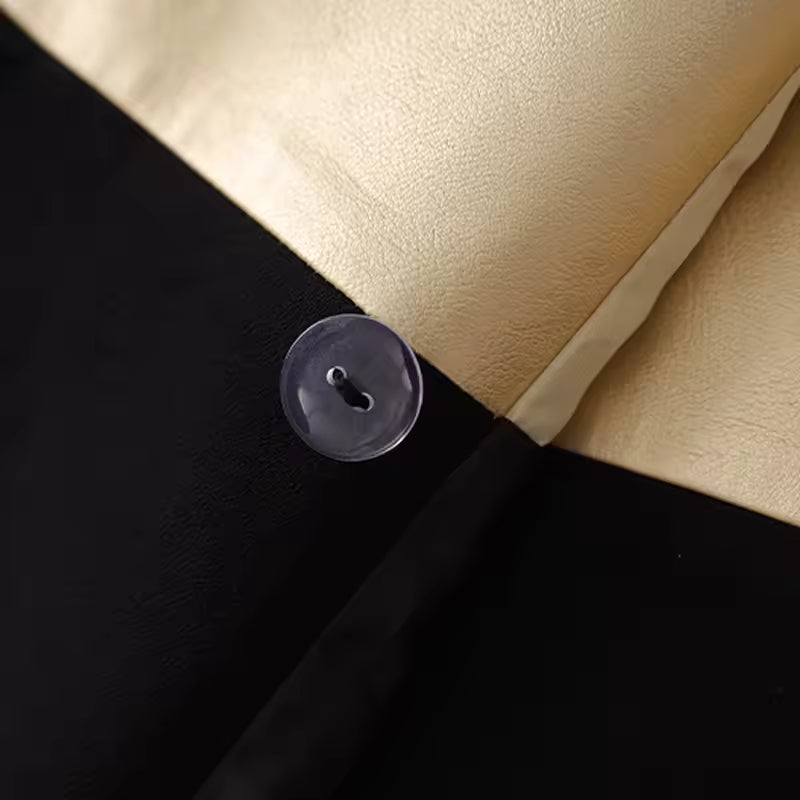 Gold & Black PU Patchwork Double-Breasted Slim Fit Blazer