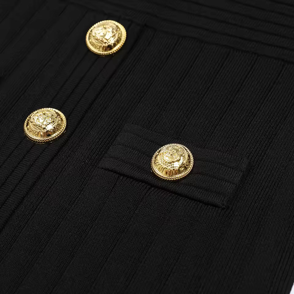 Classic Slim Fit V-Neck Short Sleeve Button Knit Mini Dress