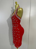 Ruby Crystal Halter Bandage Dress