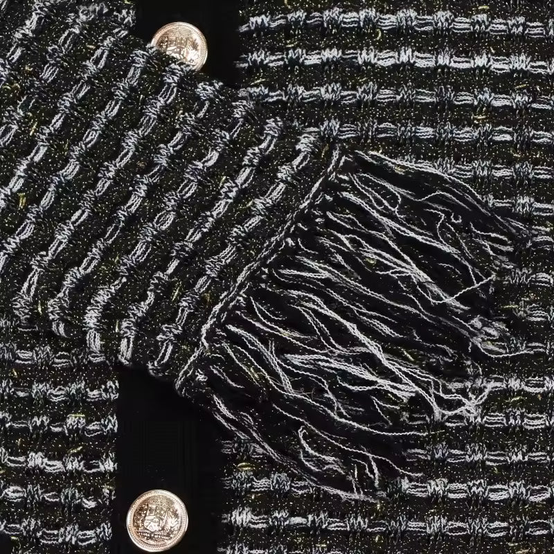 Vintage Tassel Knit Vest & Sleeveless Mini Dress Set