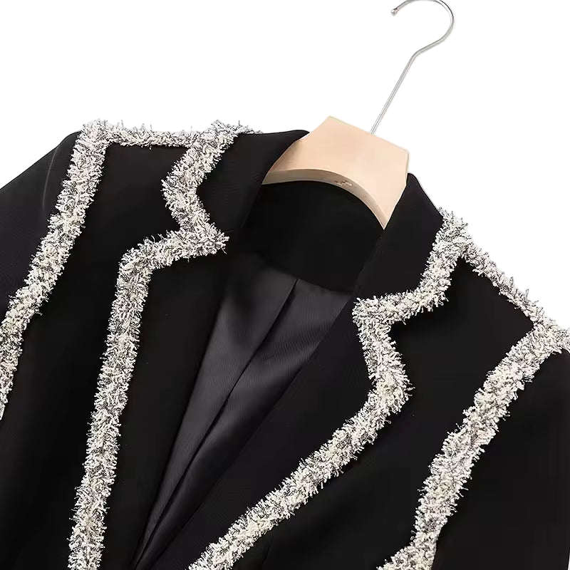 High Quality Velvet Notched Blazer & Mini Pencil Skirt Set