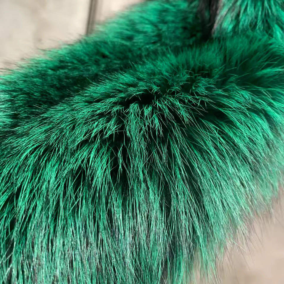 Leather Biker Jacket with Fox Fur Sleeves