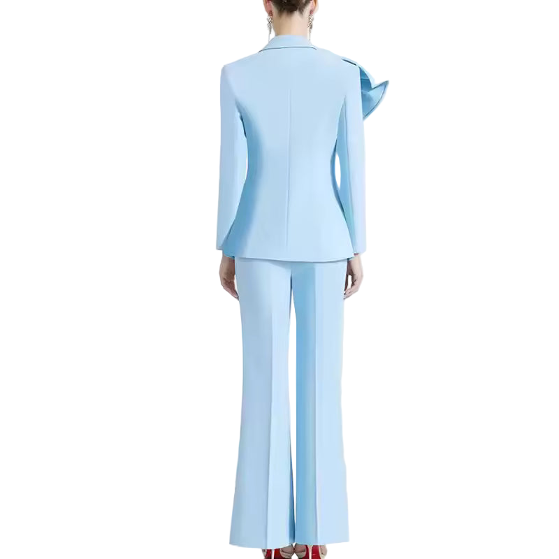 Slim Fit Appliqué Patchwork Two-Piece Pant Set with Lapel Top