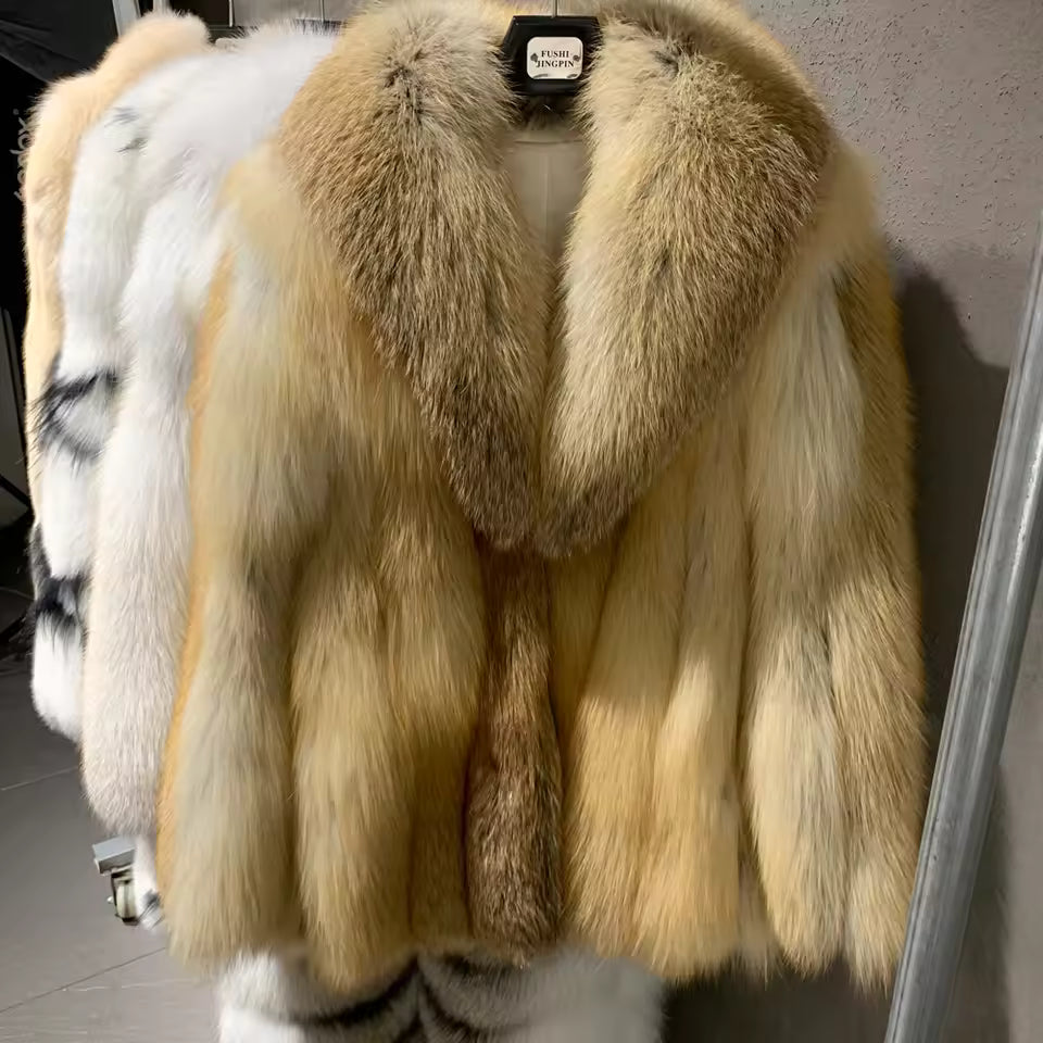 Burgundy Natural Fox Fur Jacket