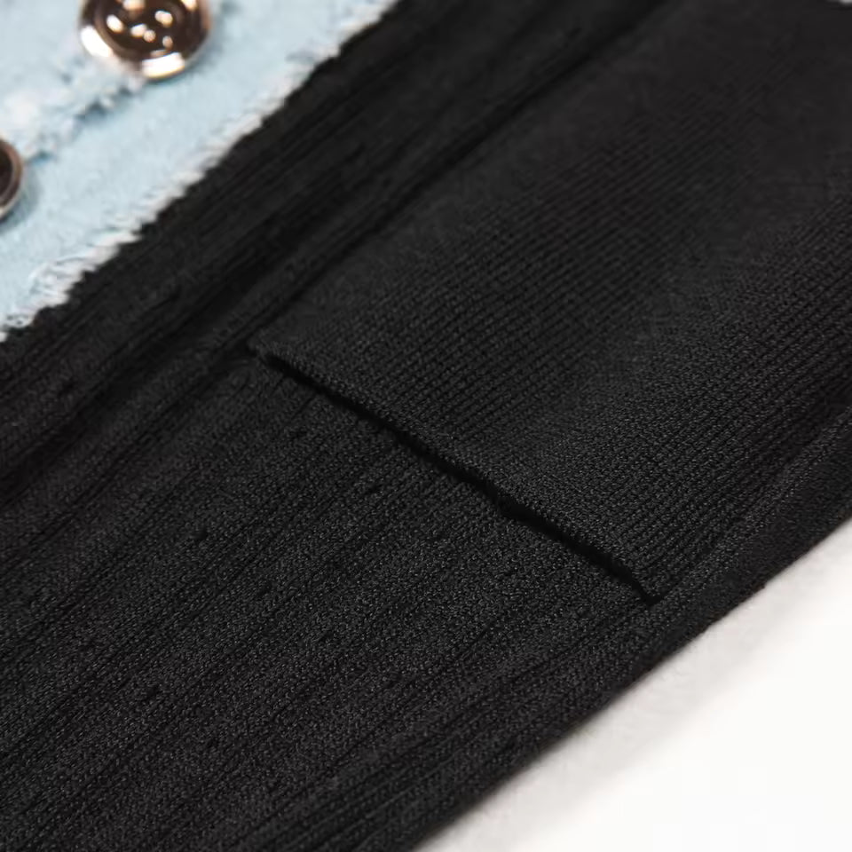 Pinned Denim Short Sleeve Knit Maxi Dress – Slim Fit Casual Chic