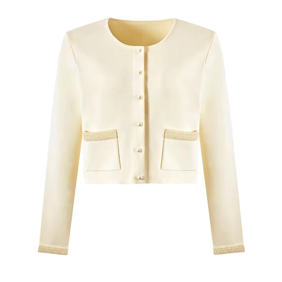 Pearl Edge Knitted Long Sleeve Top & Slim Fit Sleeveless Dress Set