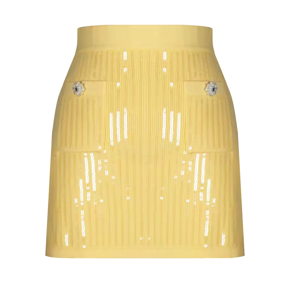 Luxury Sequin Knit Diamond Button Cardigan & Slim Fit Pencil Skirt Set