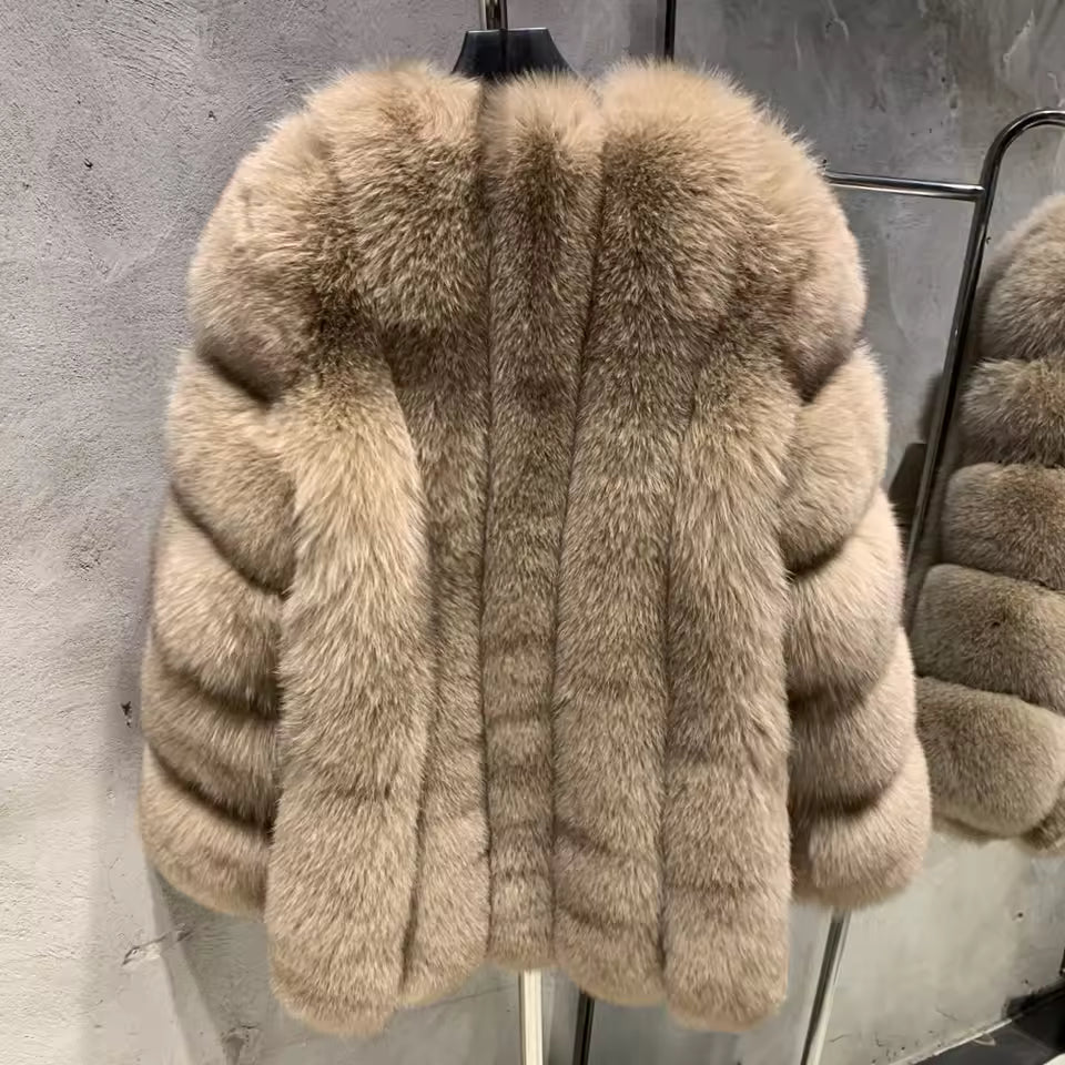 Natural Fox Fur O-Neck Coat