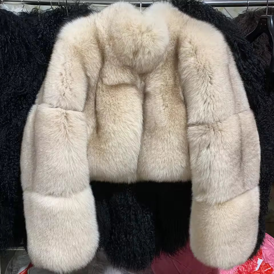 Fox Fur Cropped Bomber Jacket