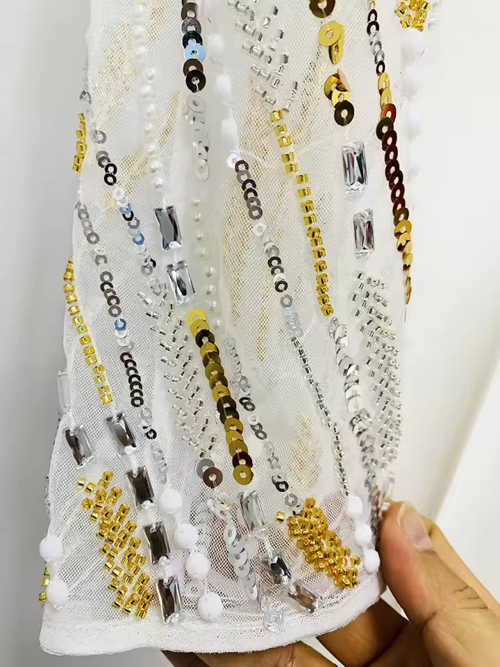 Mesh Splice Sequin Beaded Diamond Jumpsuit