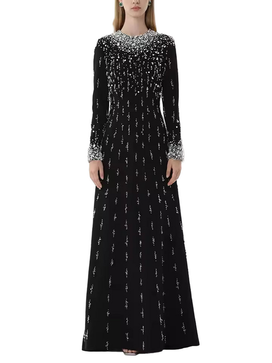 Luxury Beaded Long Sleeve Maxi Dress