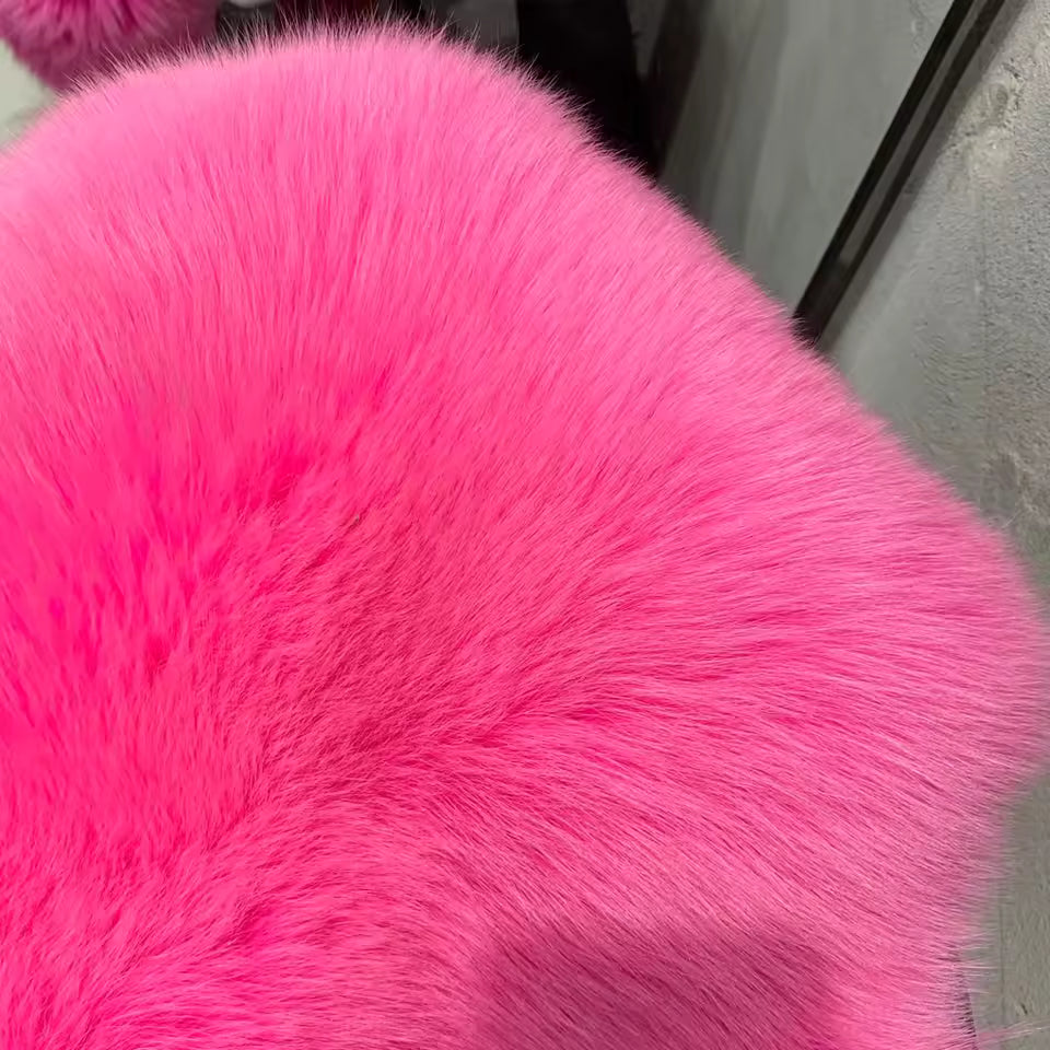 Natural Fox Fur Coat – Turn-Down Collar Classic Style