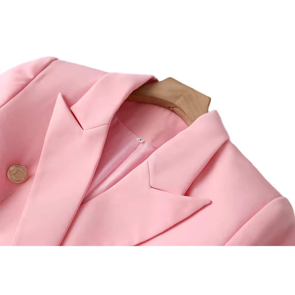 Baby Pink Belted Blazer with Pockets