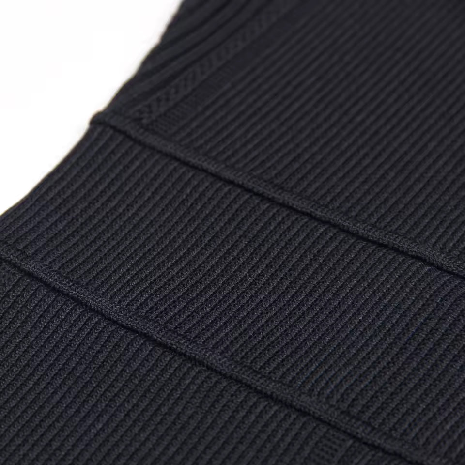 Three-Color Knitted V-Neck Belted Short Sleeve Slim Fit Dress