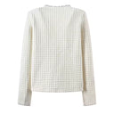 Rhinestone V-Neck Long Sleeve Single-Breasted Knit Cardigan