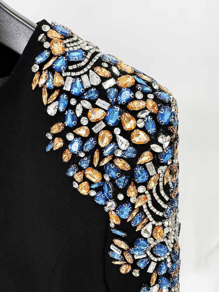 Diamond Beaded Long Sleeve Elegant Dress