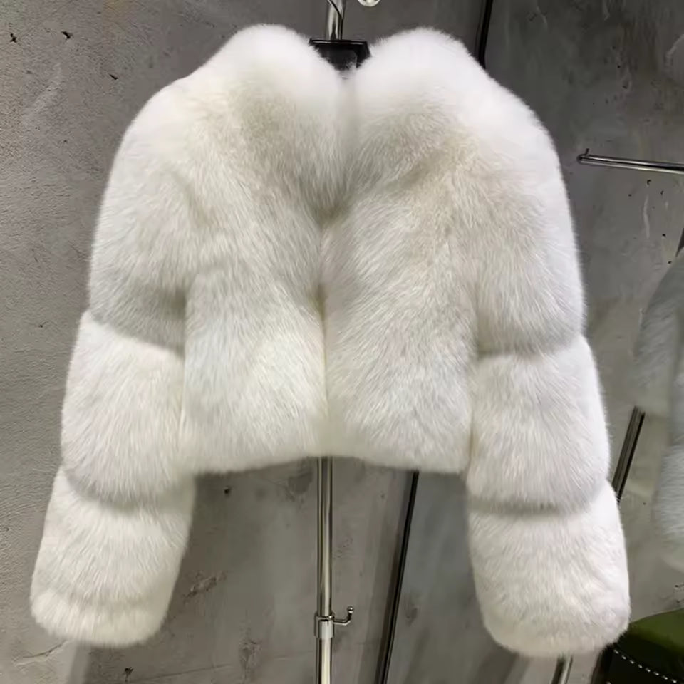 Fox Fur Cropped Bomber Jacket