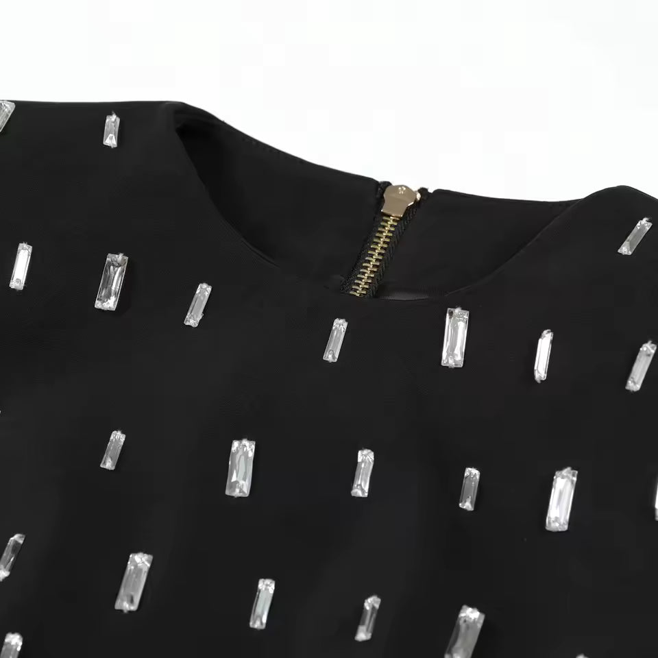 Luxurious Handmade Beaded Long Sleeve Top & Hip-Hugging Half Skirt Set