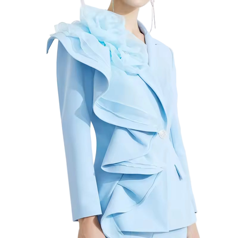 Slim Fit Appliqué Patchwork Two-Piece Pant Set with Lapel Top