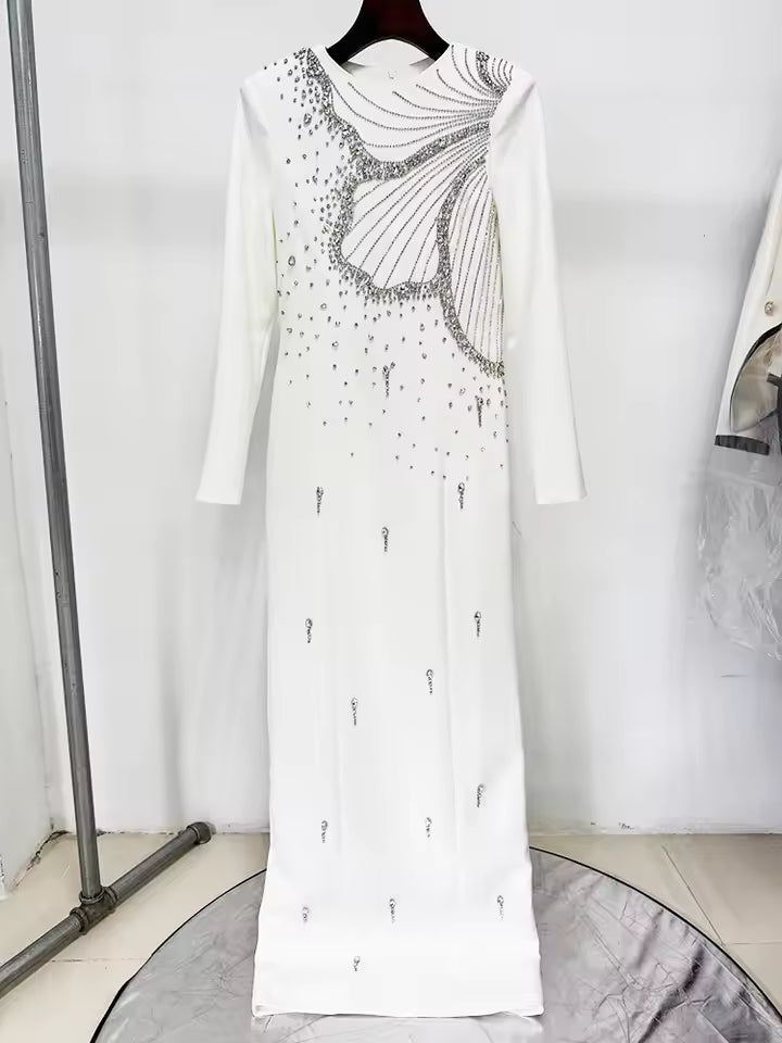 Crystal Beaded Long Sleeve Maxi Dress