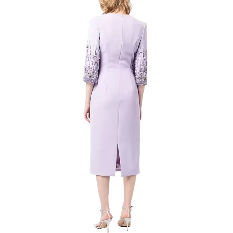 Sequined Rhinestone Beaded Tassel Knit Midi Dress