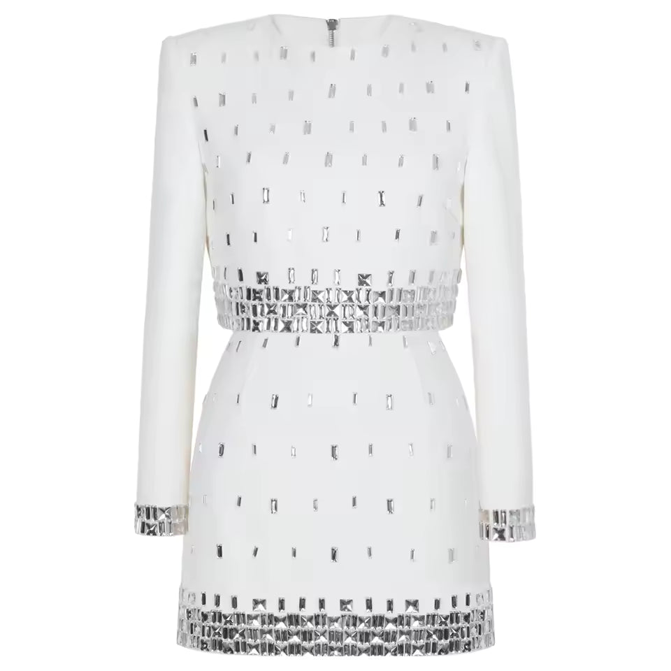 Luxurious Handmade Beaded Long Sleeve Top & Hip-Hugging Half Skirt Set