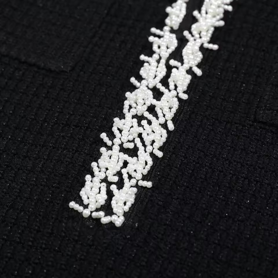 Two-Tone V-Neck Beaded Pocket Long Sleeve Slim Fit Fishtail Knit Dress