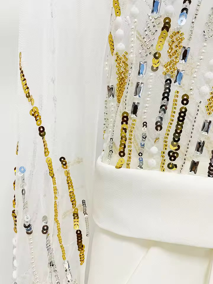 Mesh Splice Sequin Beaded Diamond Jumpsuit