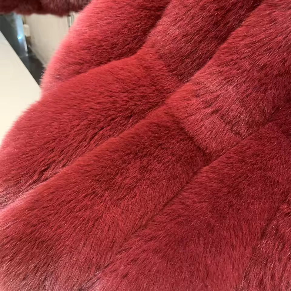 Burgundy Natural Fox Fur Jacket