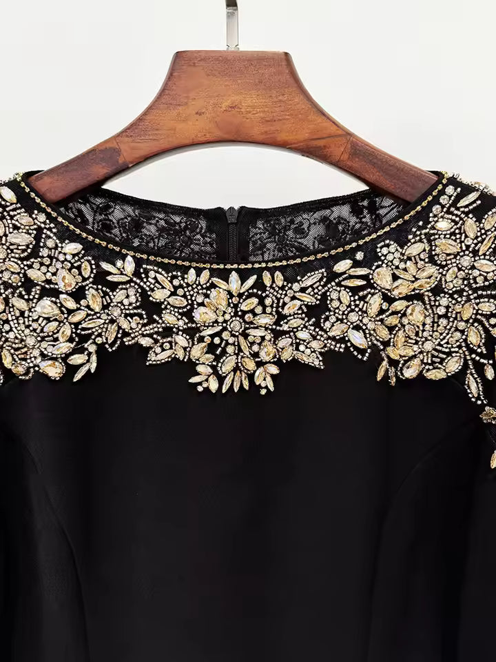 Rhinestone Beaded Knit Midi Dress