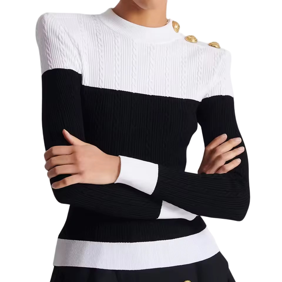 One-Shoulder Slim Fit O-Neck Pullover Top with Button Detail