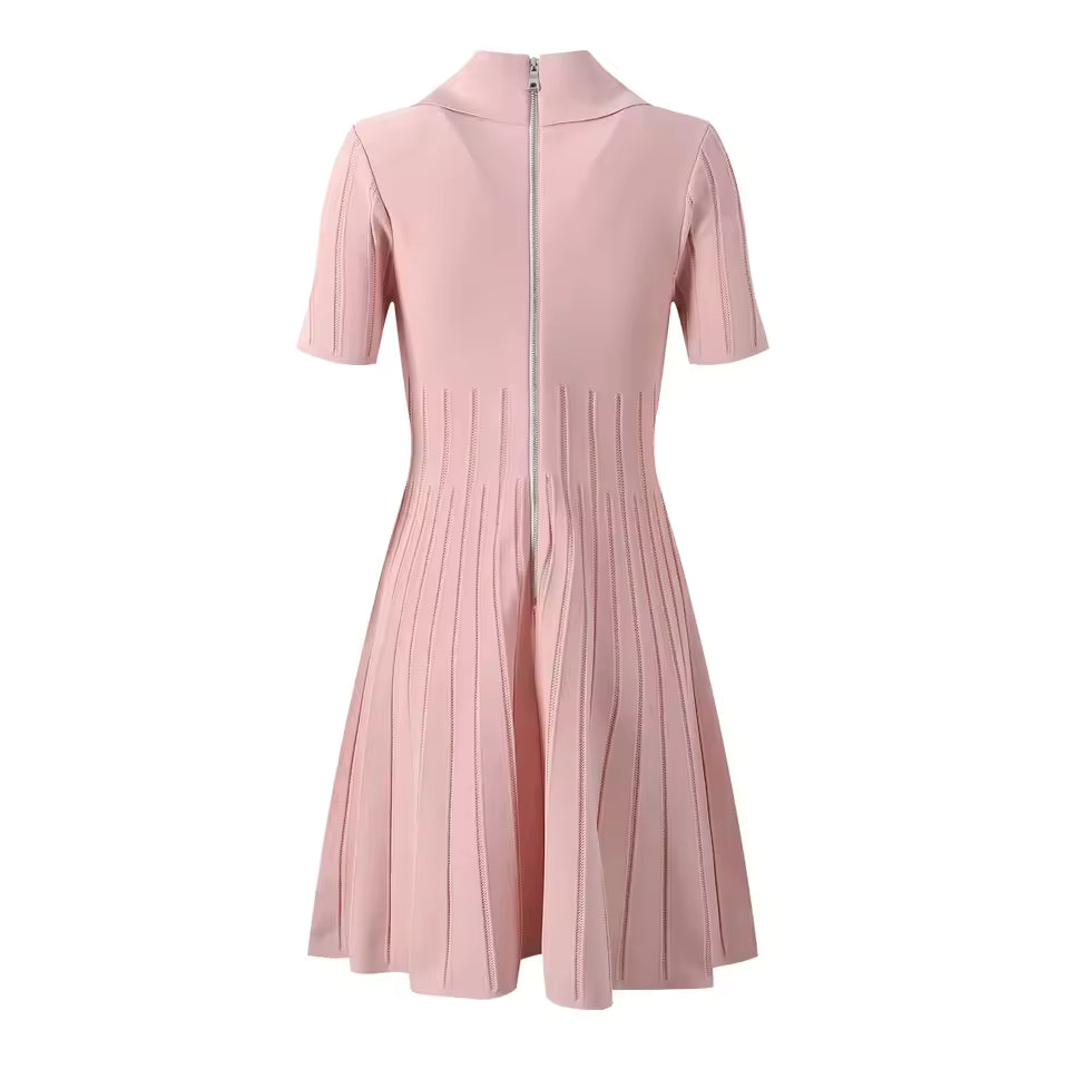 Vintage Knit Turn-Down Collar Single-Breasted Mini Dress