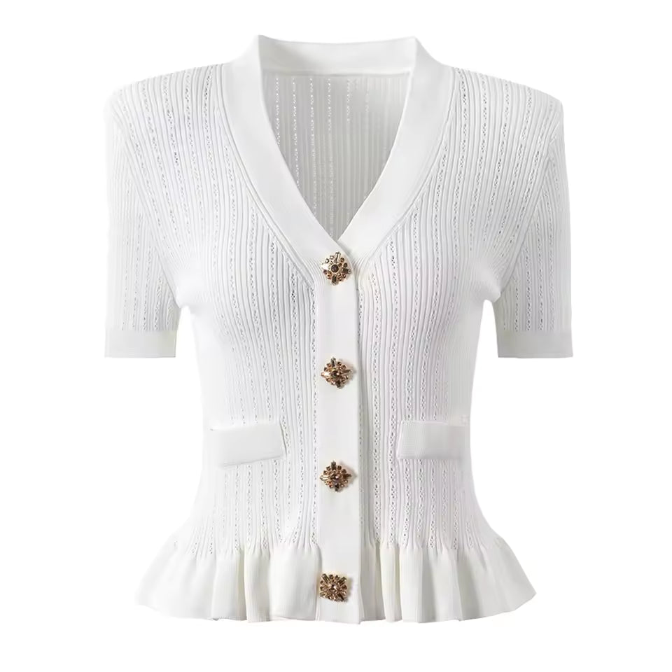 Diamond Button Short Sleeve Knitted Vest Top
