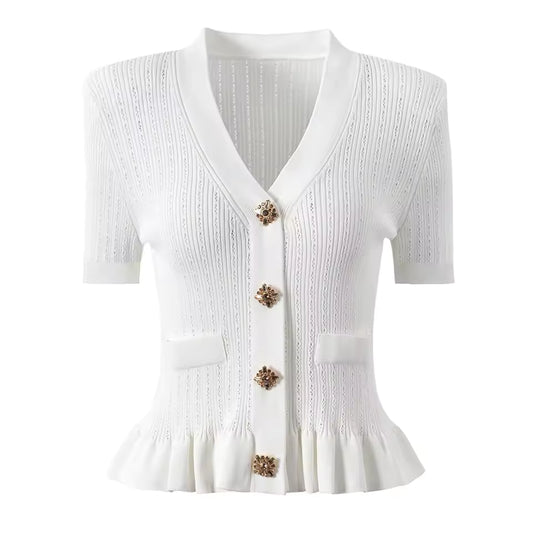 Diamond Button Short Sleeve Knitted Vest Top