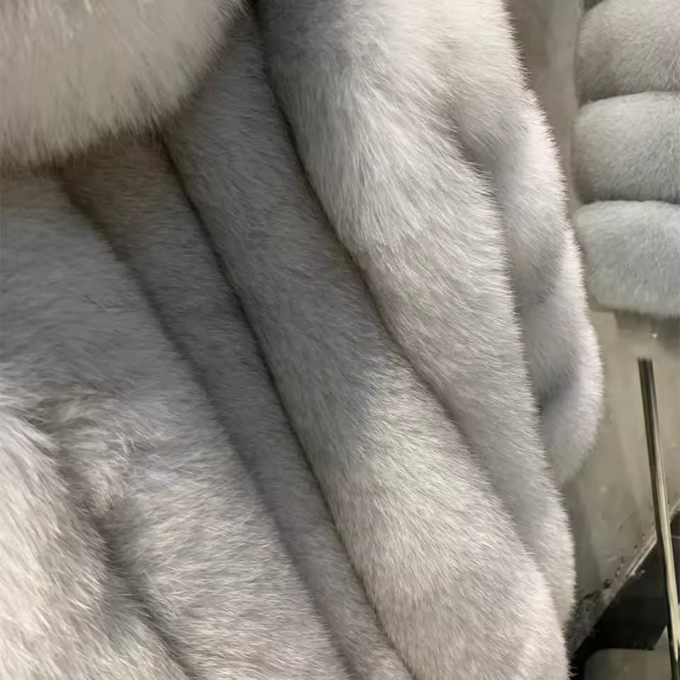 Hooded Natural Fox Fur Coat