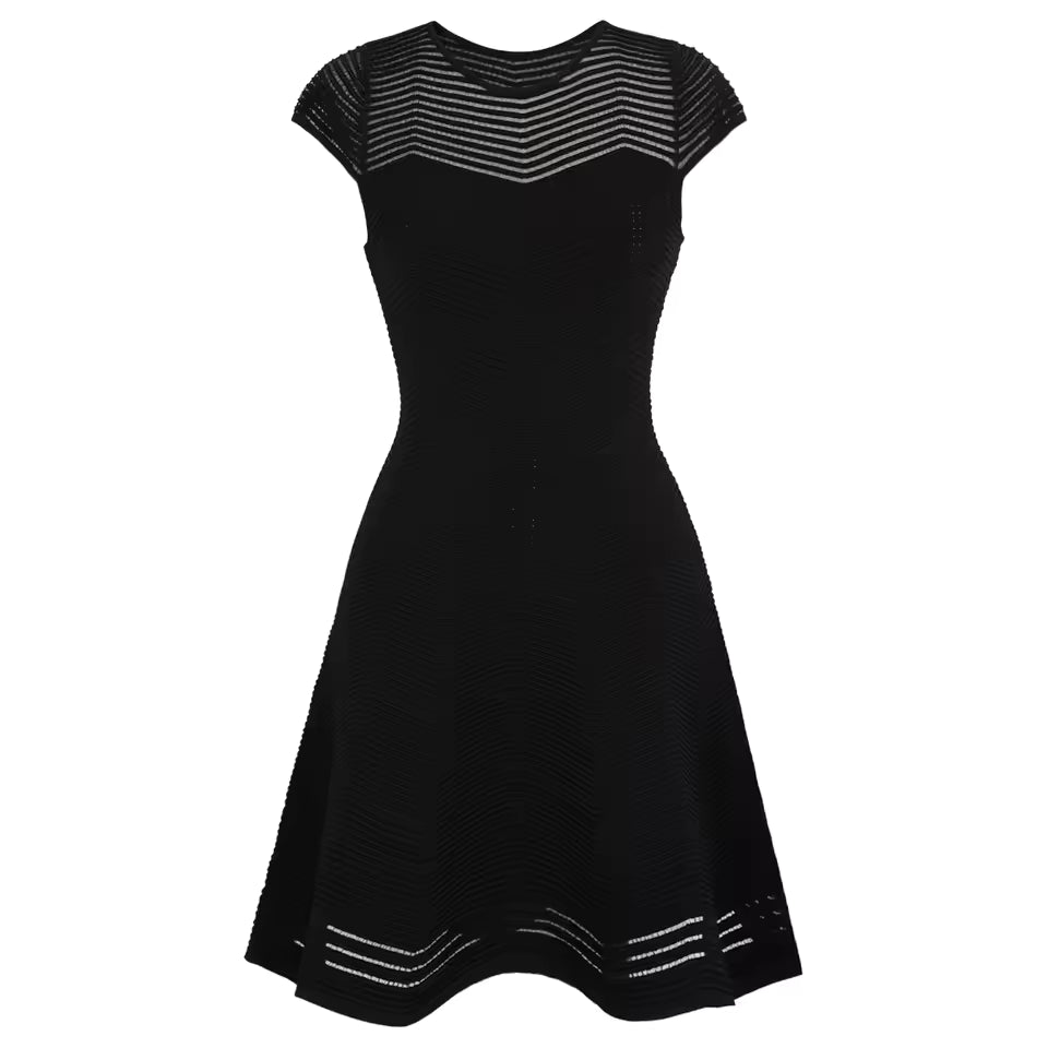 Slim Fit Mesh Hollow Out Short Sleeve Elastic Knit Banquet Dress