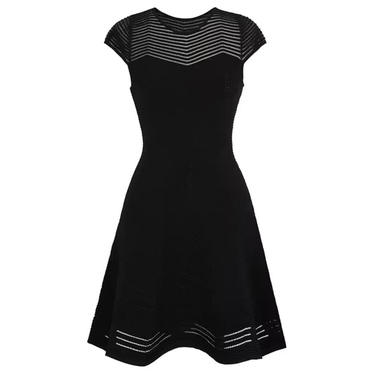 Slim Fit Mesh Hollow Out Short Sleeve Elastic Knit Banquet Dress
