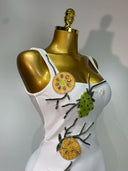 White Citrus Crystal Embellished Bandage Mini Dress