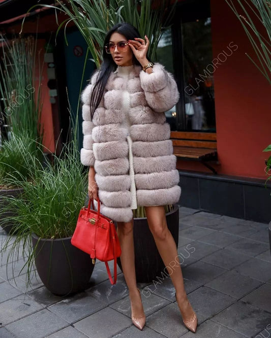 FULL FOX FUR GENUINE LEATHER JACKET IN BEIGE