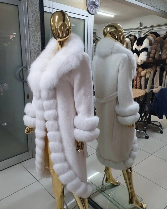 REAL FOX FUR WITH ALCANTARA COAT IN WHITE