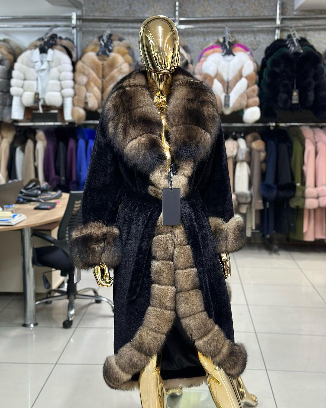 REAL FOX FUR WITH ALCANTARA COAT IN BLACK