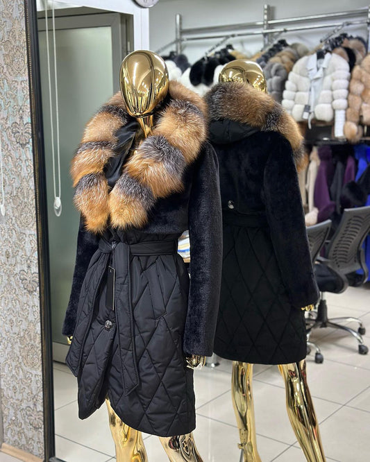 REAL FOX FUR WITH WATERPROF COAT IN BLACK COLOR