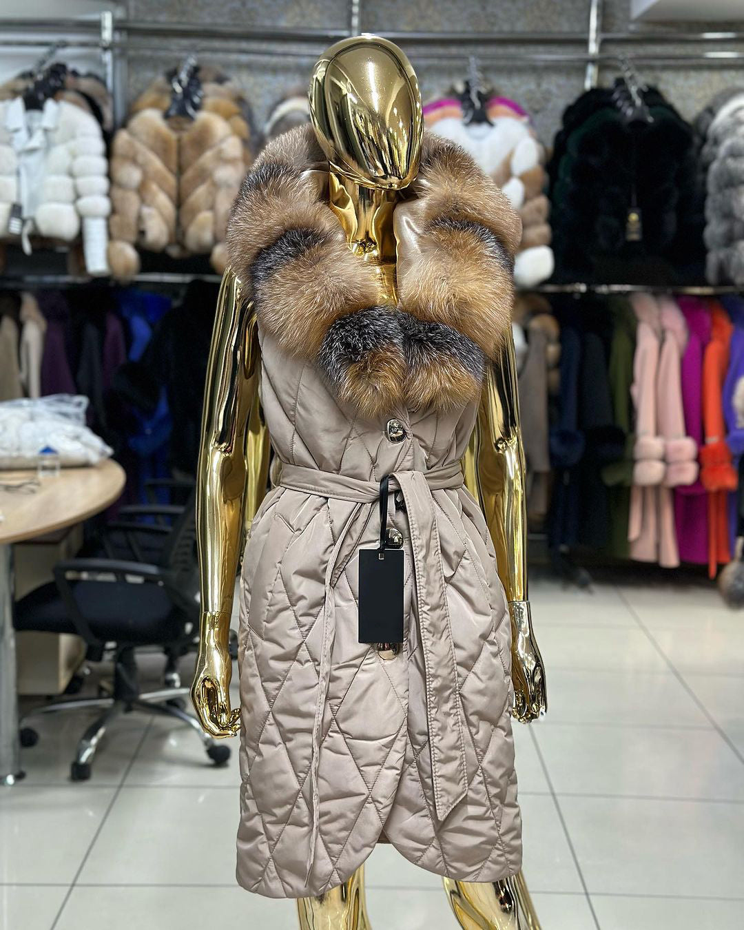 REAL FOX FUR WITH WATERPROF COAT IN BEIGE COLOR