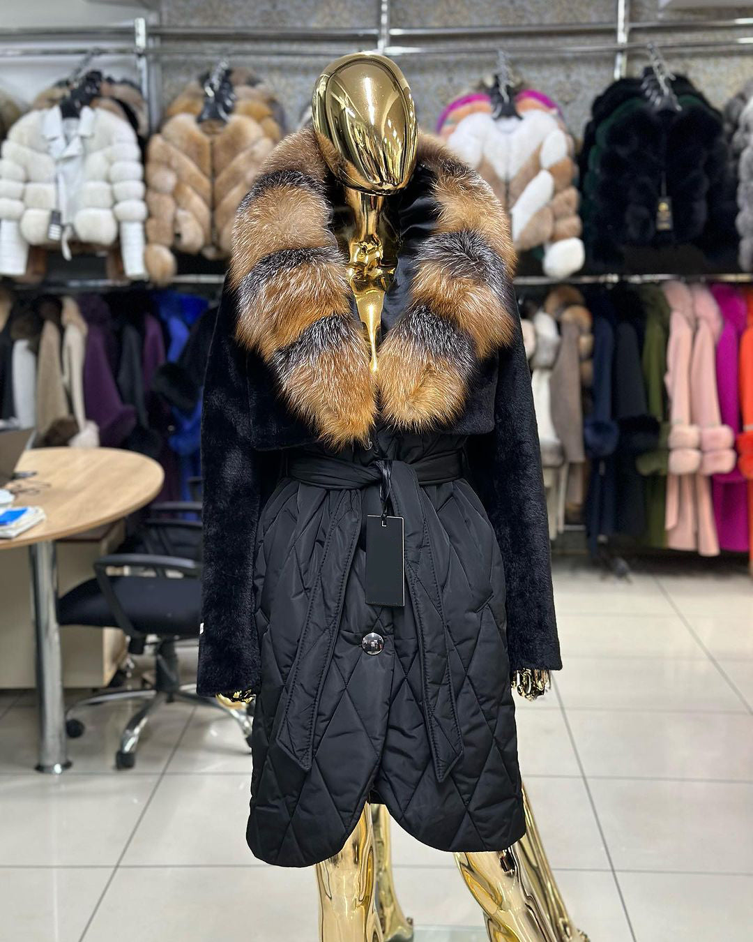 REAL FOX FUR WITH WATERPROF COAT IN BLACK COLOR