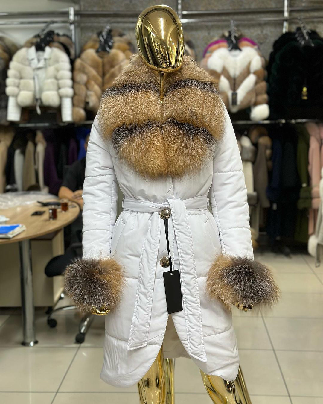 REAL FOX FUR WITH WATERPROF COAT IN WHITE COLOR