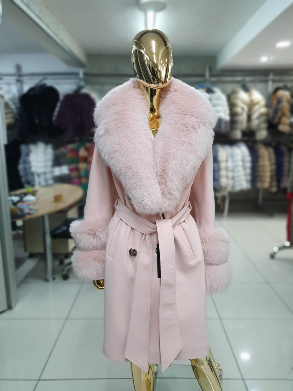 CAPPOTTO IN CASHMERE IN PELLICCIA DI VOLPE ROSA CHIARO